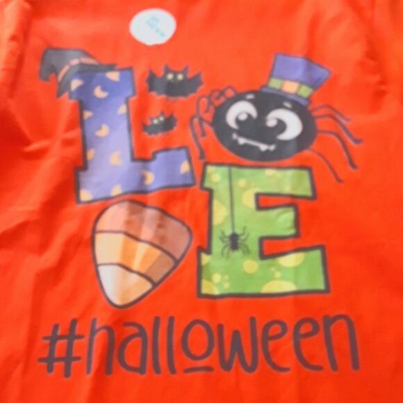 Love Halloween Sz M Orange LOVE Graphic Spider, Bat, Candy Corn, Hat, NWT Tee - Picture 2 of 10